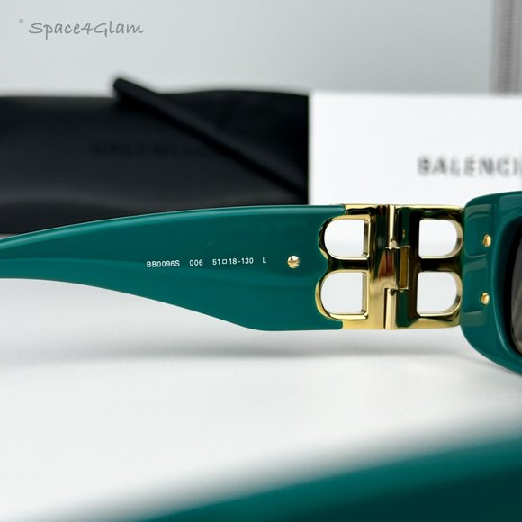 NEW Balenciaga BB0096S 006 Green Gold Logo Grey Rectangle Unisex Sunglasses - Picture 7 of 14